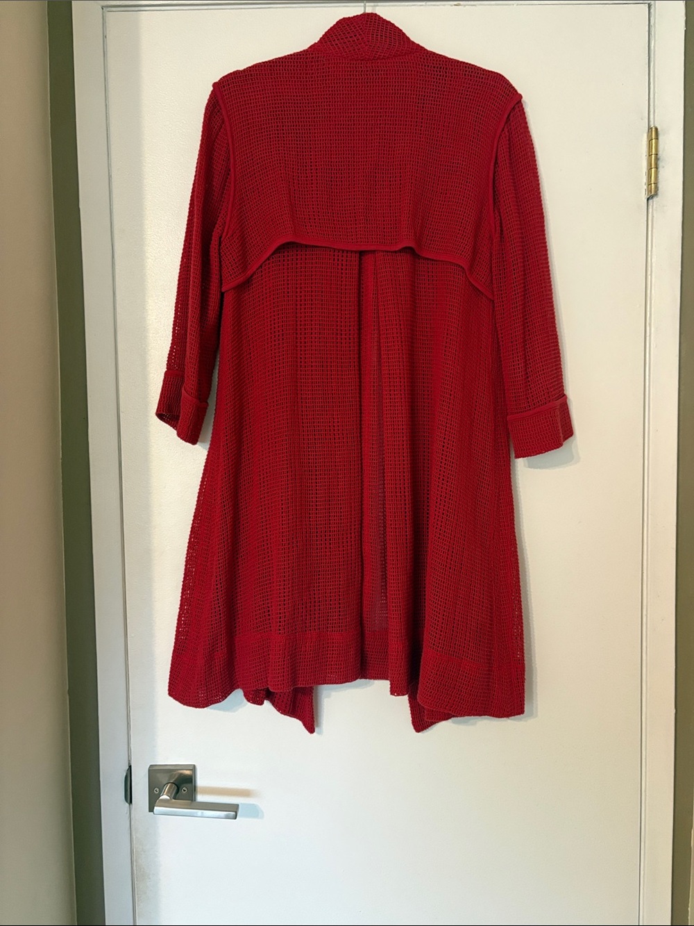 Raquel Allegra Open-Front Red Mesh Cardigan